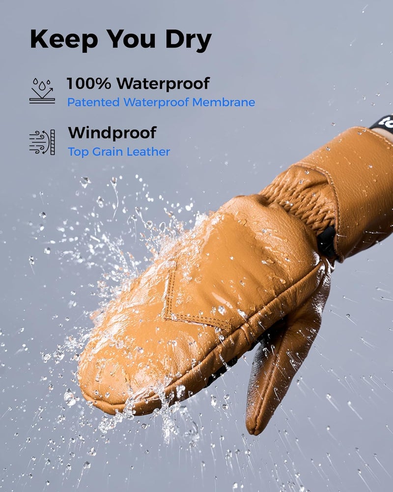 toolant Leather Ski Mittens, Winter Gifts for Men & Women, 3M Thinsulate, Waterproof & Durable for Snowboarding, Outdoors - Image 5